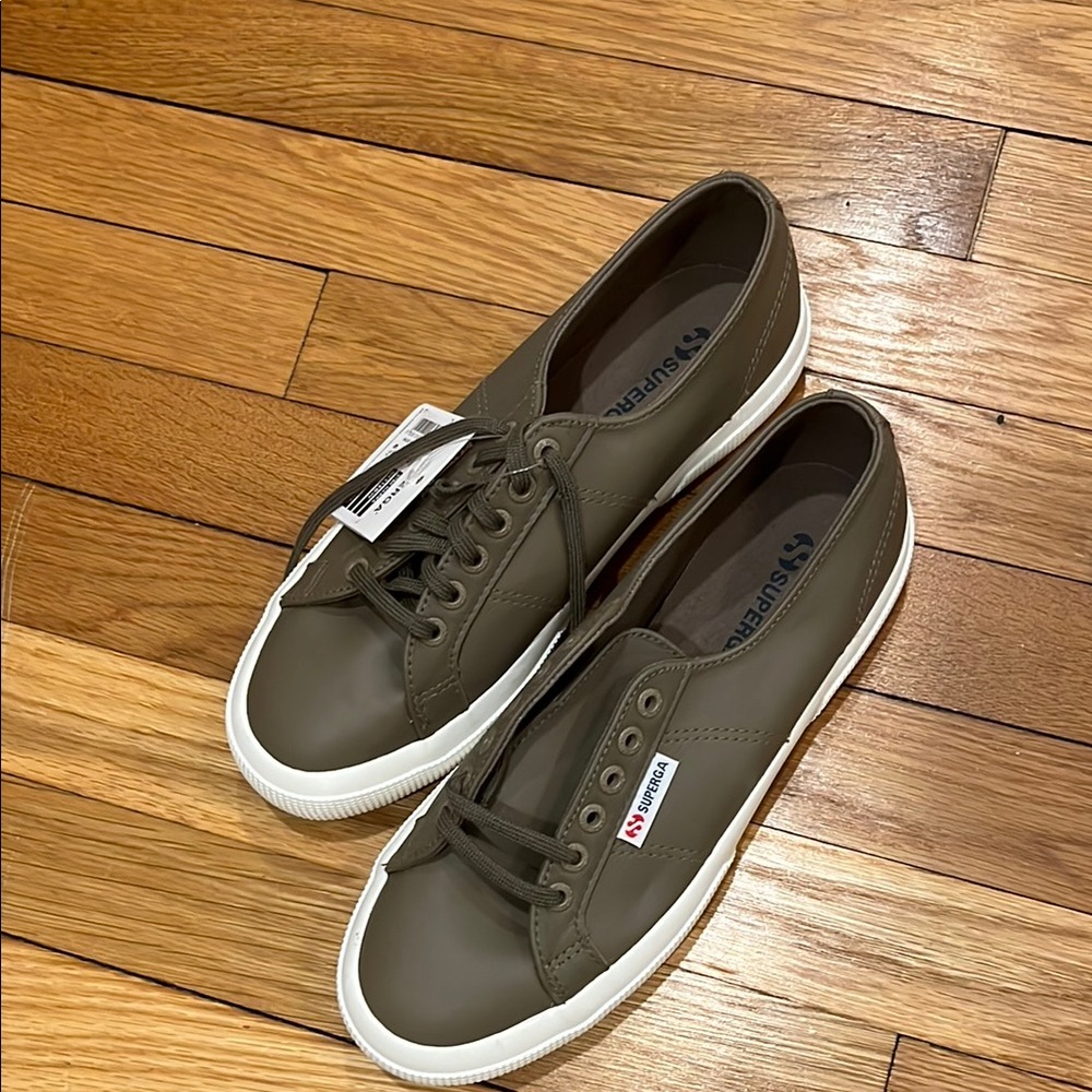 Superga Olive Green Sneakers with Canvas Material and White Rubber Sole